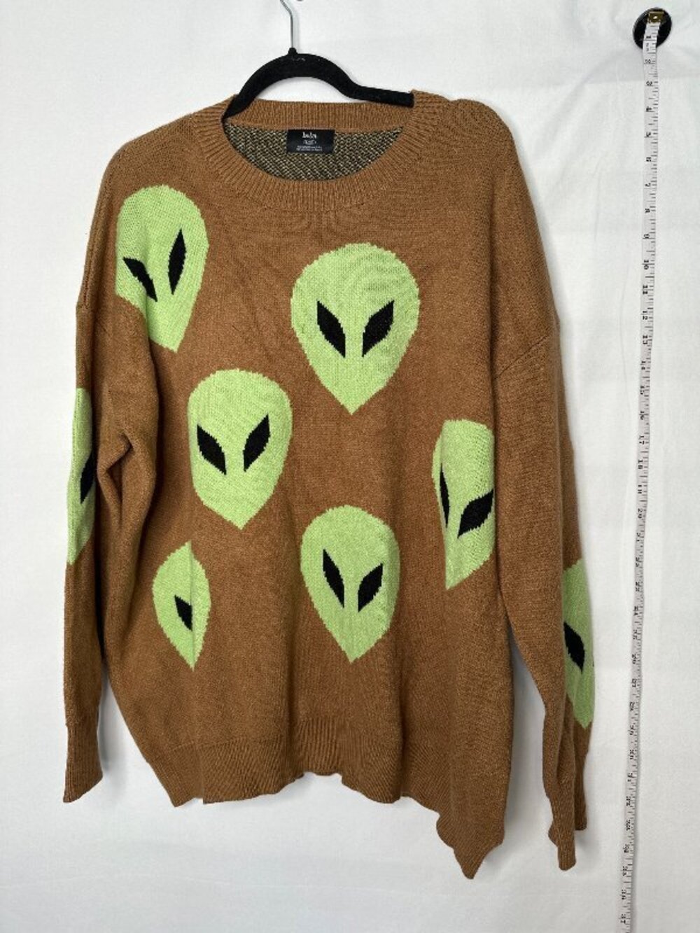 Lala Alien Head Oversized Knit Sweater Womens Brown Green Indie Grunge L/XL